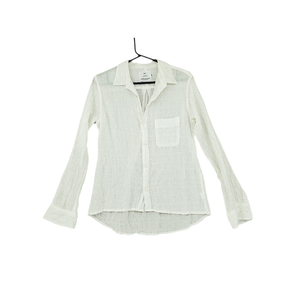 American Colors Button Up Shirt M Wom Ivory Cotton Gauze Coastal Minimalist USA